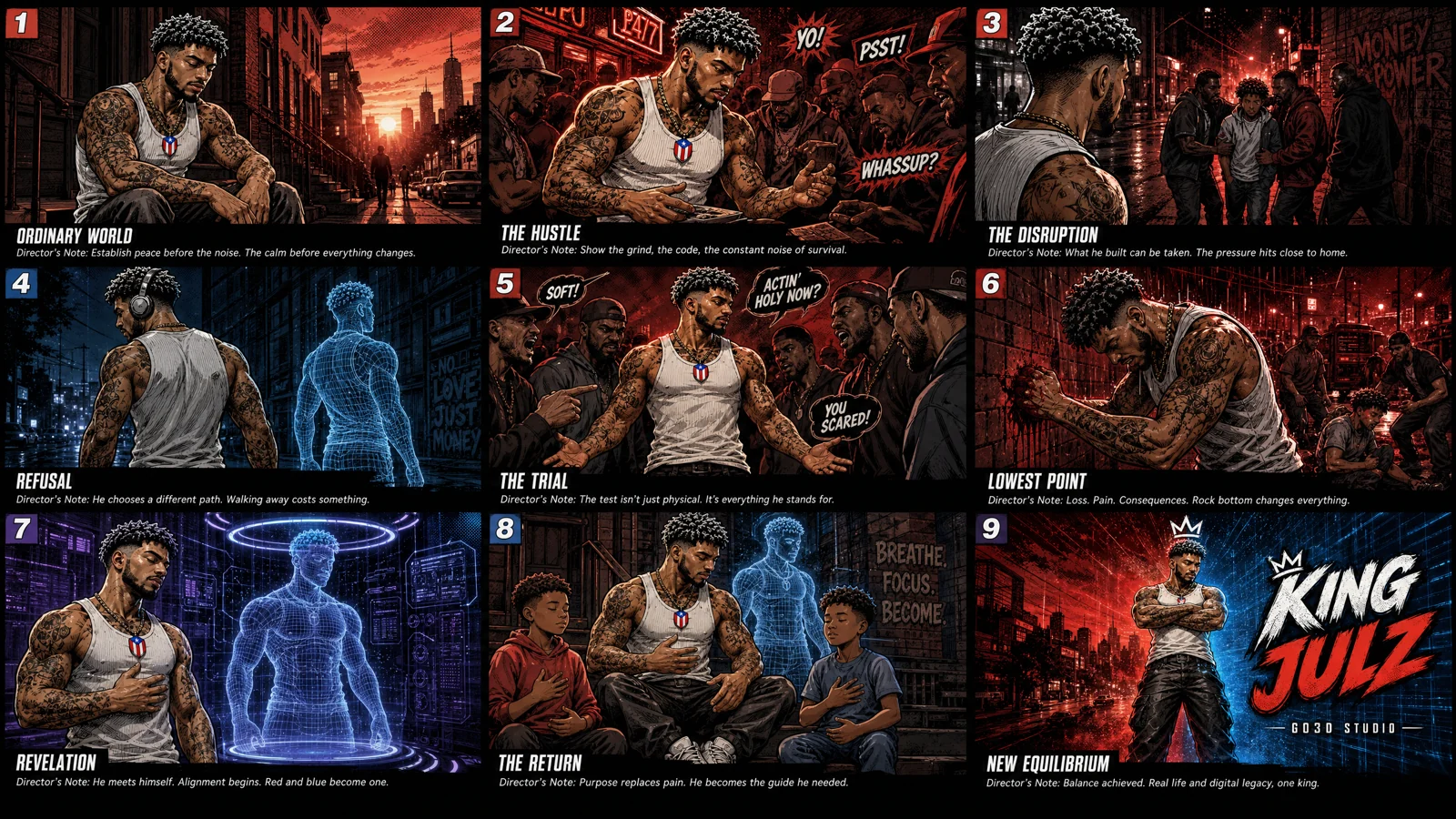 KING JULZ supplied storyboard showing the campaign sequence