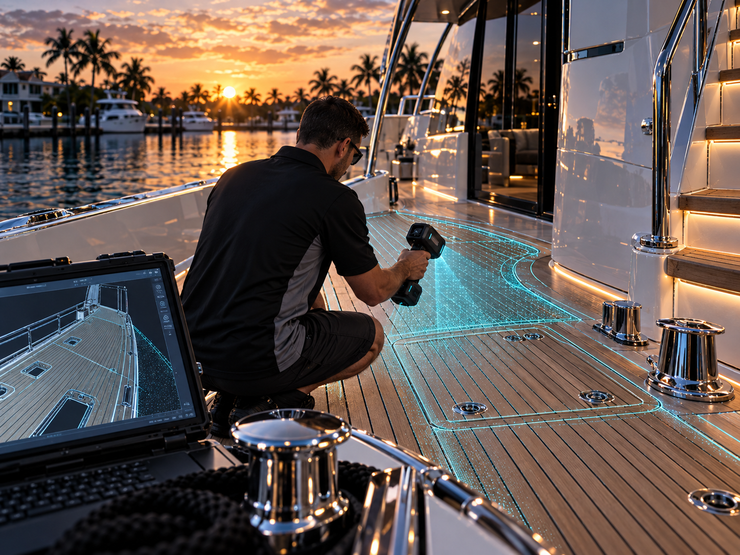 Marine decking concept showing the capture of deck edges, hatches and surface geometry