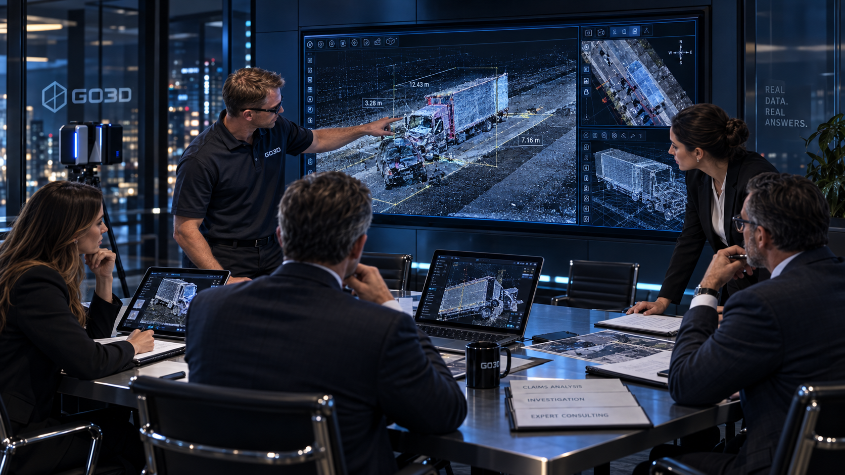 Private-sector team reviewing scene documentation and 3D data
